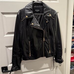 Guess Women's Black Leather Moto Jacket
